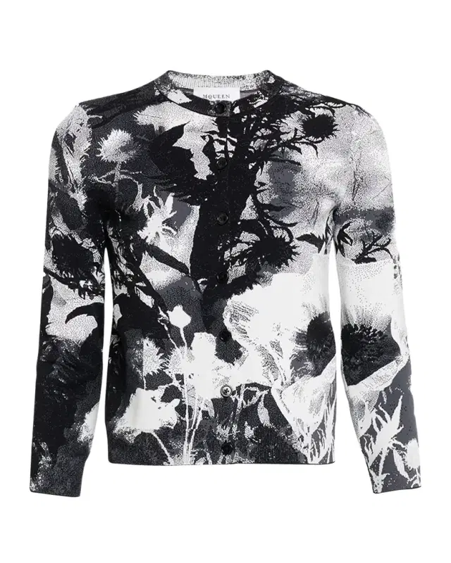 Floral Jacquard Crewneck Cardigan