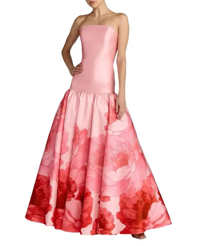 Floral Mikado Strapless Gown
