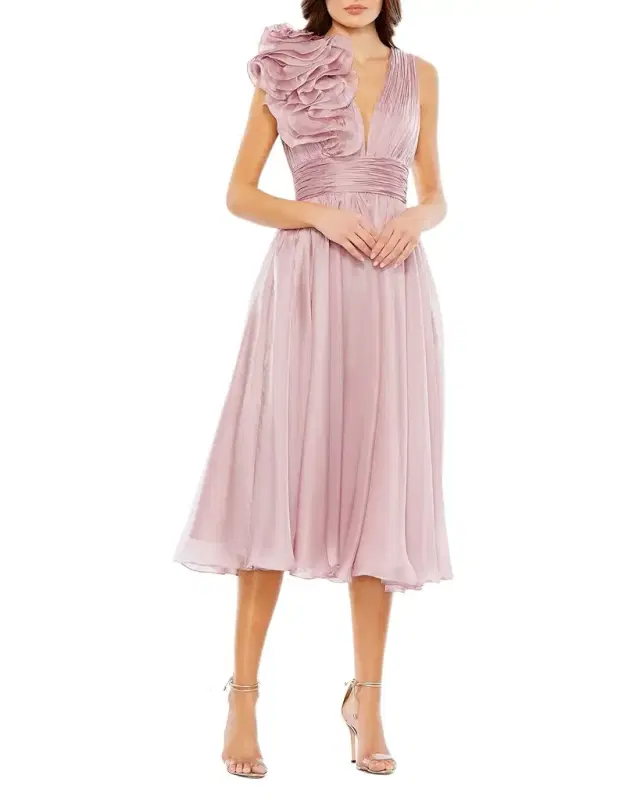 Mac Duggal Chiffon Sleeveless Fit-and-Flare Midi Dress