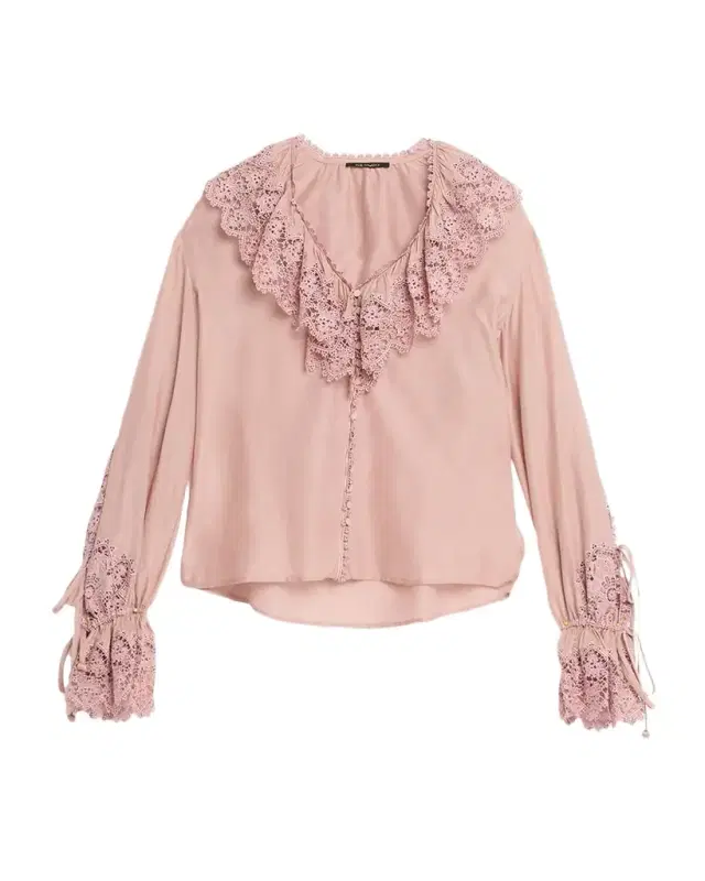 Arielle Lace-Trim Ruffle Blouse