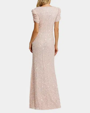 Mac Duggal Beaded Mesh Short-Sleeve Gown | Thumbnail 2 Mac Duggal Beaded Mesh Short-Sleeve Gown | Thumbnail 2