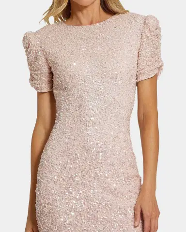 Mac Duggal Beaded Mesh Short-Sleeve Gown | Thumbnail 3 Mac Duggal Beaded Mesh Short-Sleeve Gown | Thumbnail 3