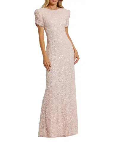 Mac Duggal Beaded Mesh Short-Sleeve Gown | Thumbnail 1 Mac Duggal Beaded Mesh Short-Sleeve Gown | Thumbnail 1