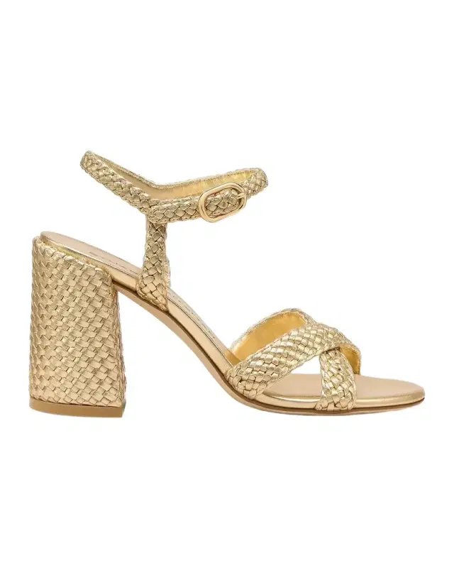 Stuart Weitzman 85mm Alyssa Woven Metallic Leather Ankle-Strap Sandals