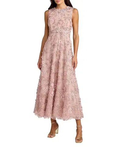 Mac Duggal Floral Embroidered Round-Neck Midi-Dress | Thumbnail 1 Mac Duggal Floral Embroidered Round-Neck Midi-Dress | Thumbnail 1