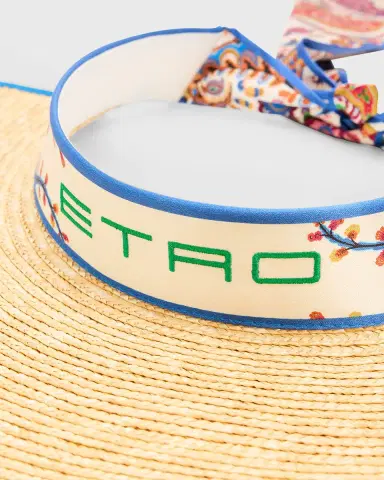 Etro Logo Straw Visor with Paisley-Print Ties | Thumbnail 2 Etro Logo Straw Visor with Paisley-Print Ties | Thumbnail 2