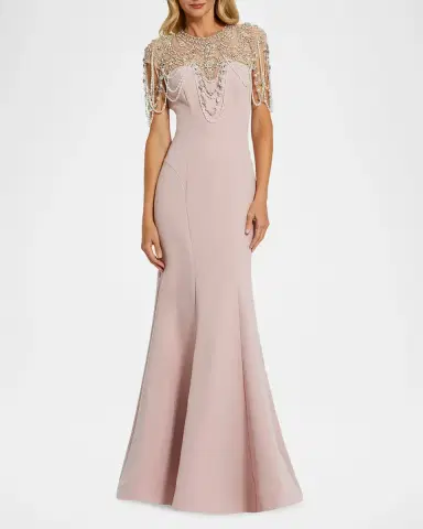 Mac Duggal Beaded Cap-Sleeve Mermaid Gown | Thumbnail 2 Mac Duggal Beaded Cap-Sleeve Mermaid Gown | Thumbnail 2