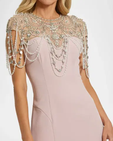 Mac Duggal Beaded Cap-Sleeve Mermaid Gown | Thumbnail 4 Mac Duggal Beaded Cap-Sleeve Mermaid Gown | Thumbnail 4