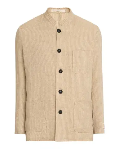 Massimo Alba Men 's Linen and Cotton Band-Collar Stripe Jacket | Thumbnail 1 Massimo Alba Men 's Linen and Cotton Band-Collar Stripe Jacket | Thumbnail 1