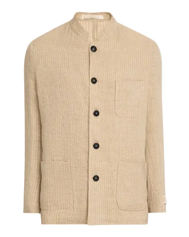 Massimo Alba Men 's Linen and Cotton Band-Collar Stripe Jacket
