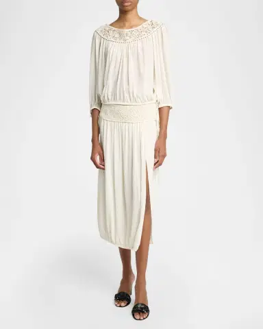 Isabel Marant Nelida Guipure Lace-Trim Silk Gauze Drawstring Blouse | Thumbnail 2