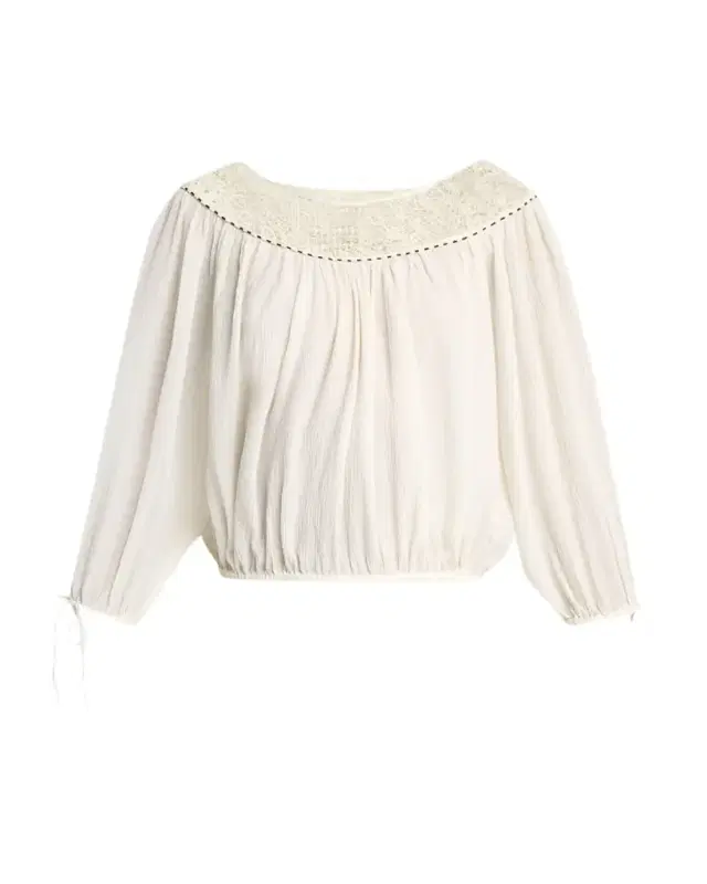 Nelida Guipure Lace-Trim Silk Gauze Drawstring Blouse