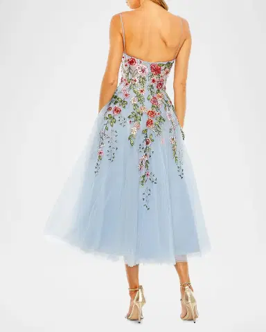 Mac Duggal Floral-Embroidered Tulle Midi Dress | Thumbnail 3 Mac Duggal Floral-Embroidered Tulle Midi Dress | Thumbnail 3