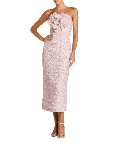 Mac Duggal Strapless Boucle Column Midi Dress | Thumbnail 1 Mac Duggal Strapless Boucle Column Midi Dress | Thumbnail 1