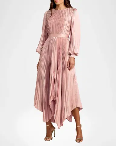 Mac Duggal Pleated Satin Handkerchief Midi Dress | Thumbnail 2