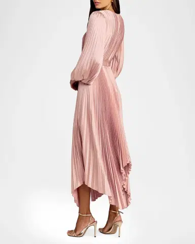 Mac Duggal Pleated Satin Handkerchief Midi Dress | Thumbnail 3