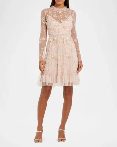 Mac Duggal Floral Beaded Tulle Mini Dress | Thumbnail 2 Mac Duggal Floral Beaded Tulle Mini Dress | Thumbnail 2