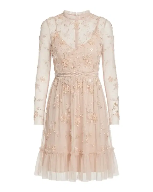 Mac Duggal Floral Beaded Tulle Mini Dress
