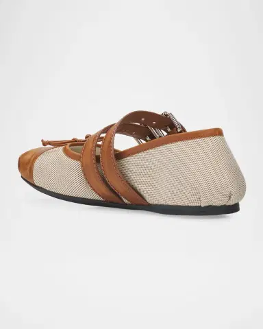 Miu Miu Canvas Leather-Strap Ballerina Flats | Thumbnail 4
