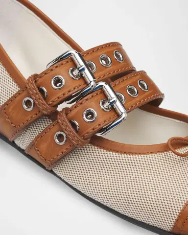 Miu Miu Canvas Leather-Strap Ballerina Flats | Thumbnail 5