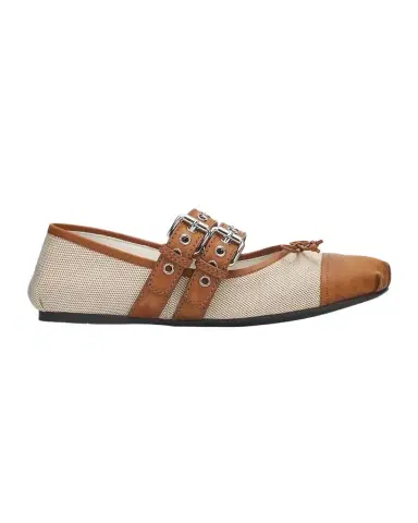 Miu Miu Canvas Leather-Strap Ballerina Flats | Thumbnail 1