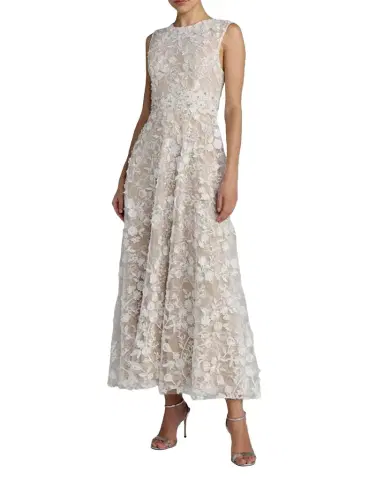 Mac Duggal Floral Embroidered Round-Neck Midi-Dress | Thumbnail 1 Mac Duggal Floral Embroidered Round-Neck Midi-Dress | Thumbnail 1
