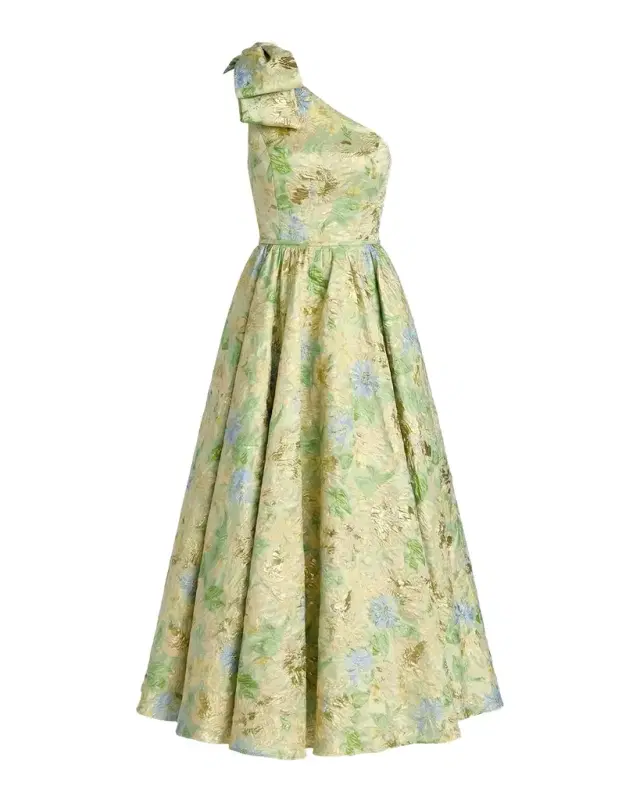 Mac Duggal One-Shoulder Brocade Midi Dress