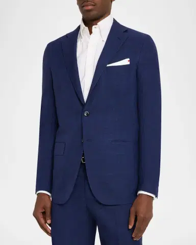 Kiton Men's Textured Check Wool and Silk Two-Piece Suit | Thumbnail 4