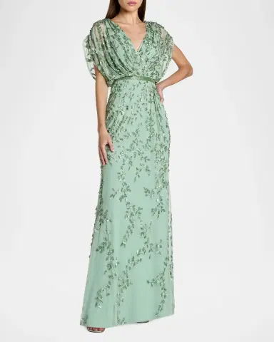 Mac Duggal Beaded Draped Mesh Column Gown | Thumbnail 2