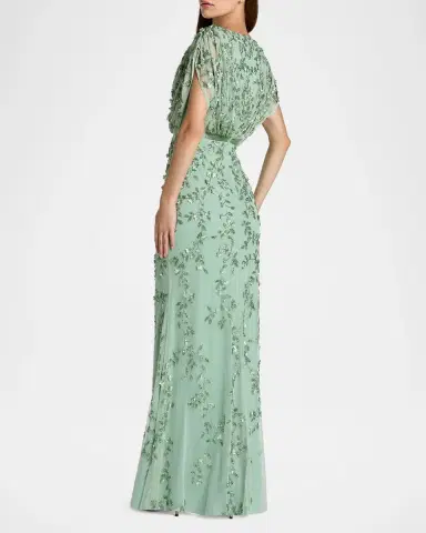 Mac Duggal Beaded Draped Mesh Column Gown | Thumbnail 3