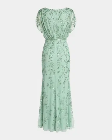 Mac Duggal Beaded Draped Mesh Column Gown | Thumbnail 5