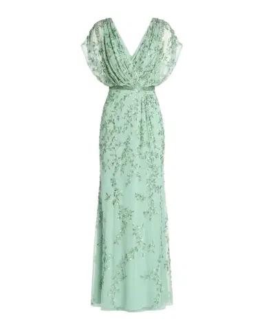 Mac Duggal Beaded Draped Mesh Column Gown | Thumbnail 1