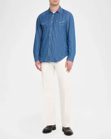 Officine Generale Men 's Maverick Snap-Front Chambray Western Shirt | Thumbnail 2