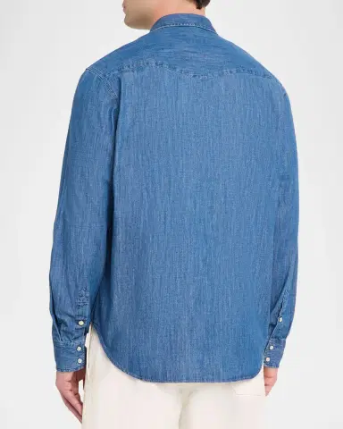 Officine Generale Men 's Maverick Snap-Front Chambray Western Shirt | Thumbnail 3