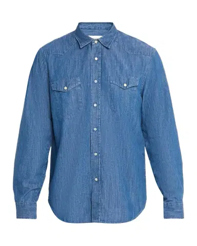 Officine Generale Men 's Maverick Snap-Front Chambray Western Shirt | Thumbnail 1
