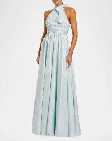 Mac Duggal Bow-Embellished Floral Brocade Halter Gown | Thumbnail 2 Mac Duggal Bow-Embellished Floral Brocade Halter Gown | Thumbnail 2
