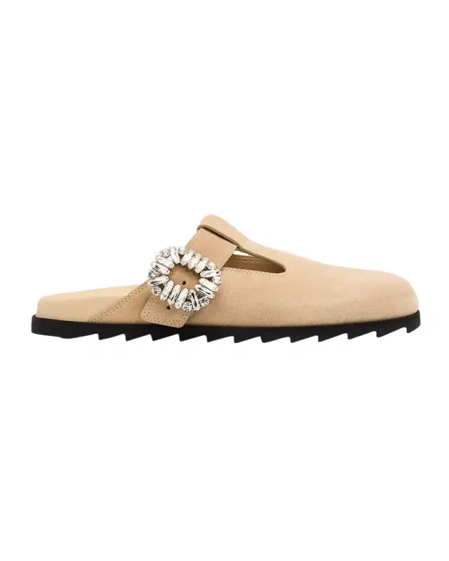 Roger Vivier Slidy Viv Suede T-Strap Mules