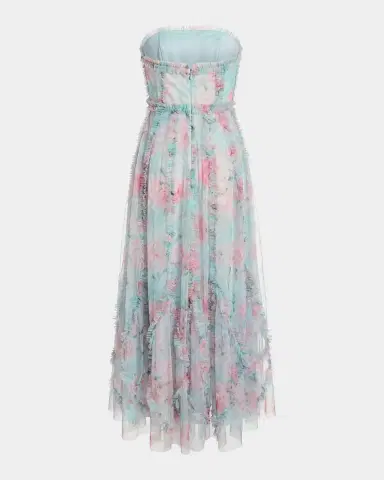 Mac Duggal Strapless Ruffle-Trim Floral Mesh Midi Dress | Thumbnail 5 Mac Duggal Strapless Ruffle-Trim Floral Mesh Midi Dress | Thumbnail 5