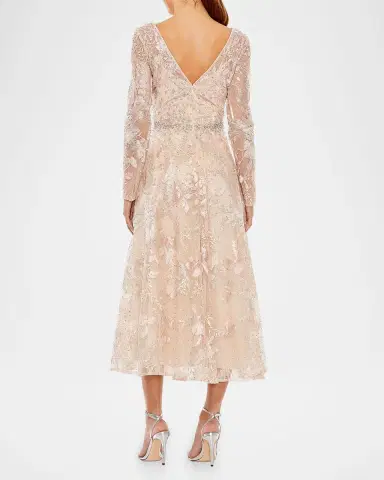 Mac Duggal Crystal Floral Embroidered Mesh Midi Dress | Thumbnail 3 Mac Duggal Crystal Floral Embroidered Mesh Midi Dress | Thumbnail 3