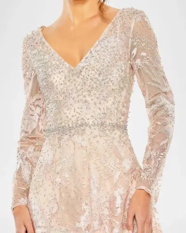 Mac Duggal Crystal Floral Embroidered Mesh Midi Dress | Thumbnail 4 Mac Duggal Crystal Floral Embroidered Mesh Midi Dress | Thumbnail 4