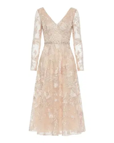 Mac Duggal Crystal Floral Embroidered Mesh Midi Dress | Thumbnail 1 Mac Duggal Crystal Floral Embroidered Mesh Midi Dress | Thumbnail 1