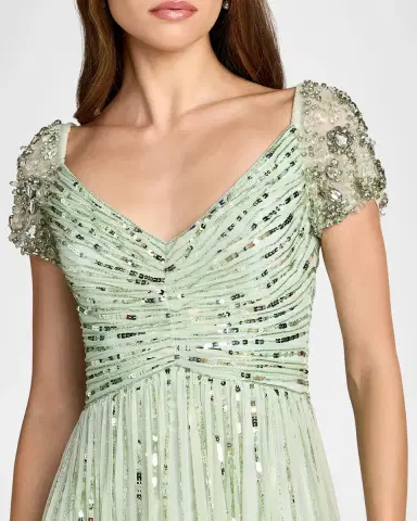 Mac Duggal Ruched Bead and Sequin Mesh Midi Dress | Thumbnail 4 Mac Duggal Ruched Bead and Sequin Mesh Midi Dress | Thumbnail 4
