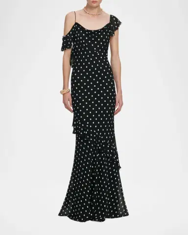Self-Portrait Polka Dot Georgette Maxi Dress | Thumbnail 2 Self-Portrait Polka Dot Georgette Maxi Dress | Thumbnail 2