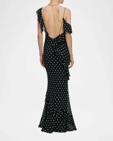 Self-Portrait Polka Dot Georgette Maxi Dress | Thumbnail 3 Self-Portrait Polka Dot Georgette Maxi Dress | Thumbnail 3