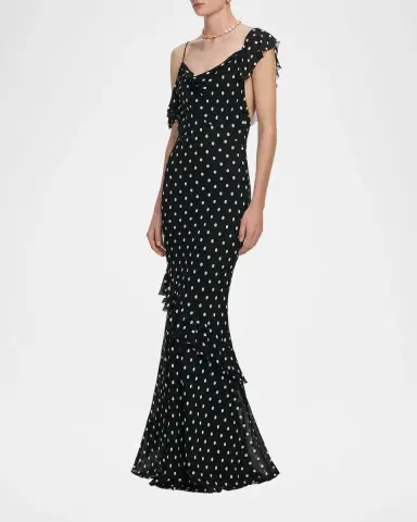 Self-Portrait Polka Dot Georgette Maxi Dress | Thumbnail 4 Self-Portrait Polka Dot Georgette Maxi Dress | Thumbnail 4