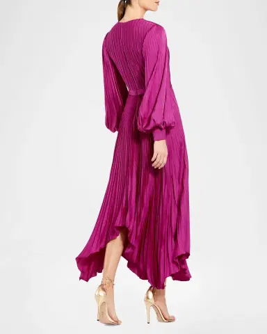 Mac Duggal Pleated Satin Handkerchief Midi Dress | Thumbnail 3 Mac Duggal Pleated Satin Handkerchief Midi Dress | Thumbnail 3