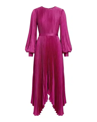 Mac Duggal Pleated Satin Handkerchief Midi Dress | Thumbnail 1 Mac Duggal Pleated Satin Handkerchief Midi Dress | Thumbnail 1