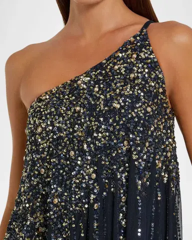 Mac Duggal Beaded One-Shoulder Tulle Trapeze Gown | Thumbnail 4 Mac Duggal Beaded One-Shoulder Tulle Trapeze Gown | Thumbnail 4