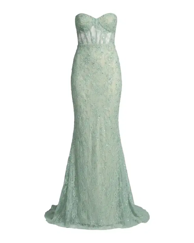 Mac Duggal Embellished Floral Lace Sweetheart Gown