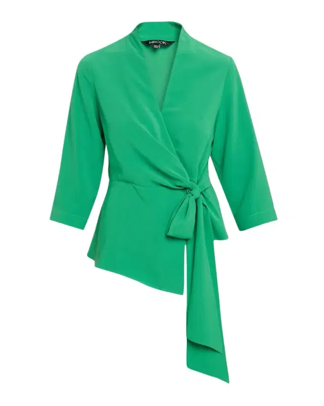 Misook Wrap-Front Crepe De Chine Top